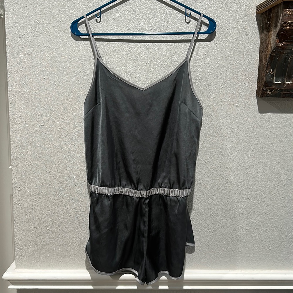 Aerie Grey Satin Lounge Sleep Romper